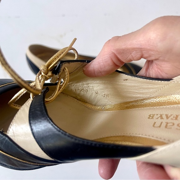 Té Casan Faye B Limited Edition Black Cream Gold Court Heel Pump EU 38 - Picture 5 of 9